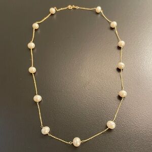 14k Solid Gold & Pearl Station Necklace Delicate & Dainty Old Money Aesthetic